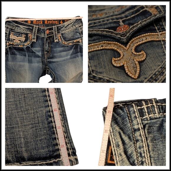 New ROCK REVIVAL Capri Jeans Angie Orange Stitch Details Flap Pockets Women 26 - Picture 8 of 8